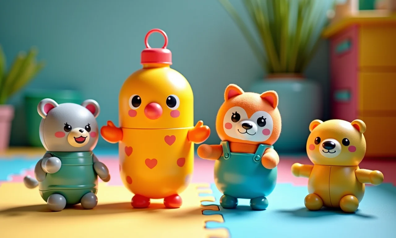 Brinquedos divertidos feitos com garrafas PET para crianças.