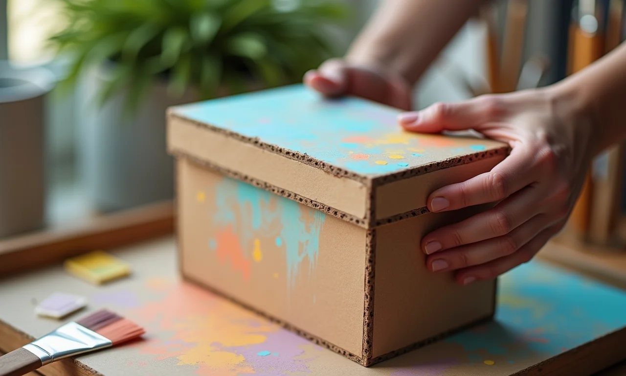 Caixa de MDF pintada com cores vibrantes.