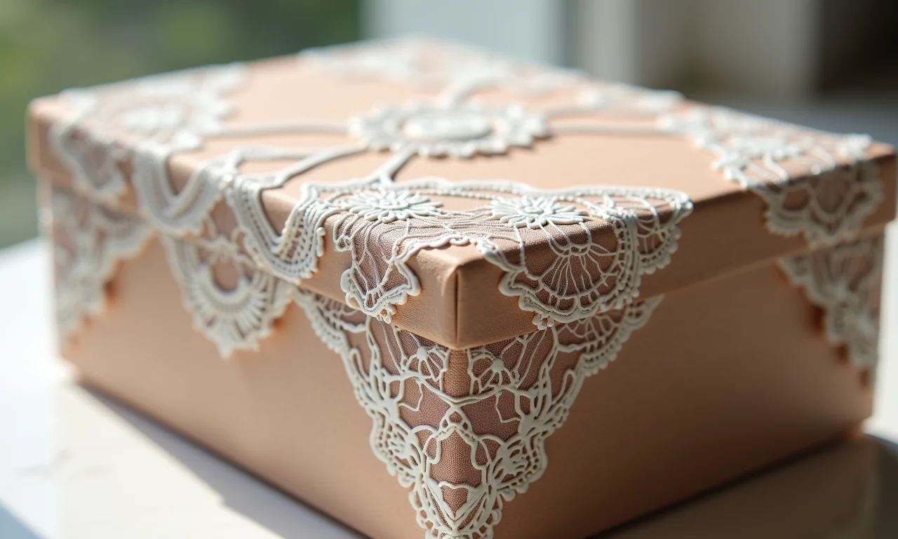 Caixa em MDF com tecido e rendas.