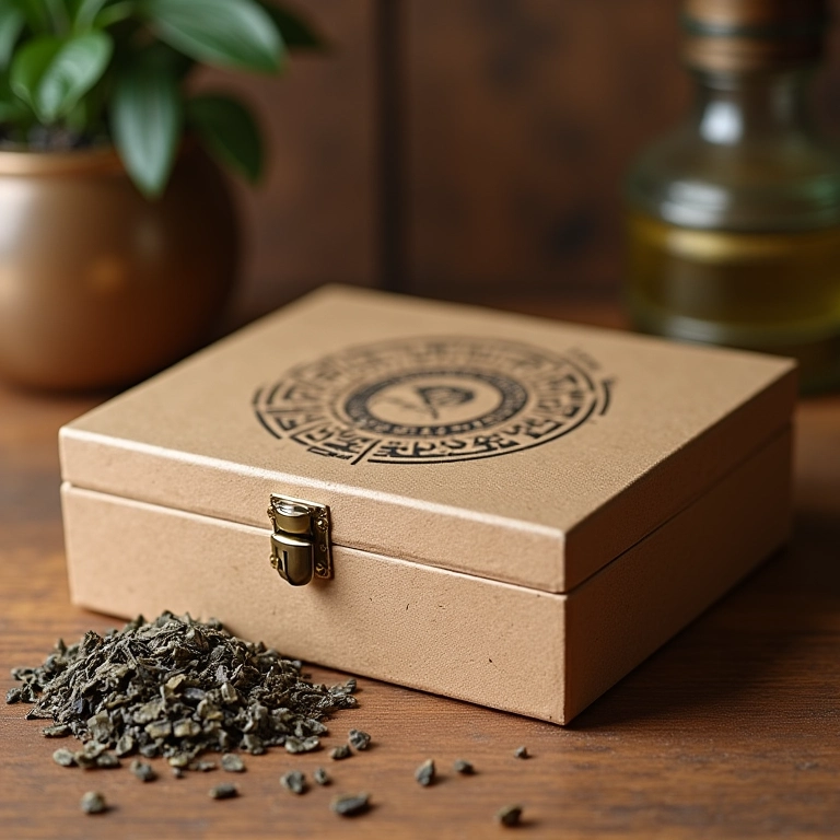 Caixa para chá em MDF com detalhes rústicos e acabamento em madeira.