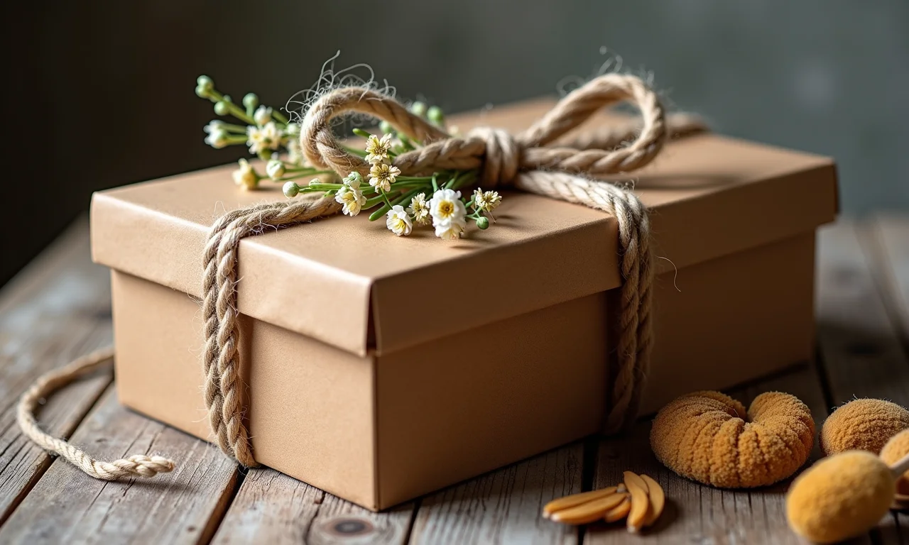 Caixa rústica em MDF com barbante e flores secas.