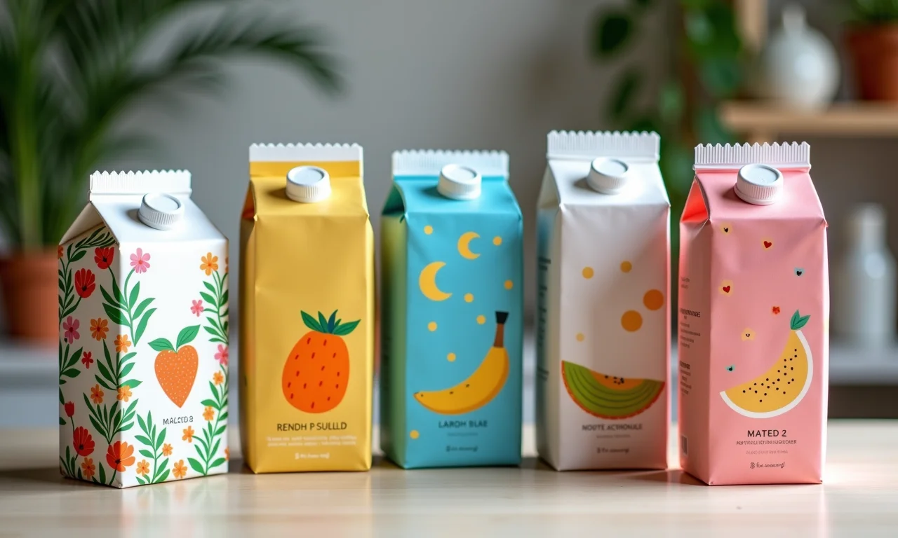 Caixas de leite coloridas e reaproveitadas para customização.