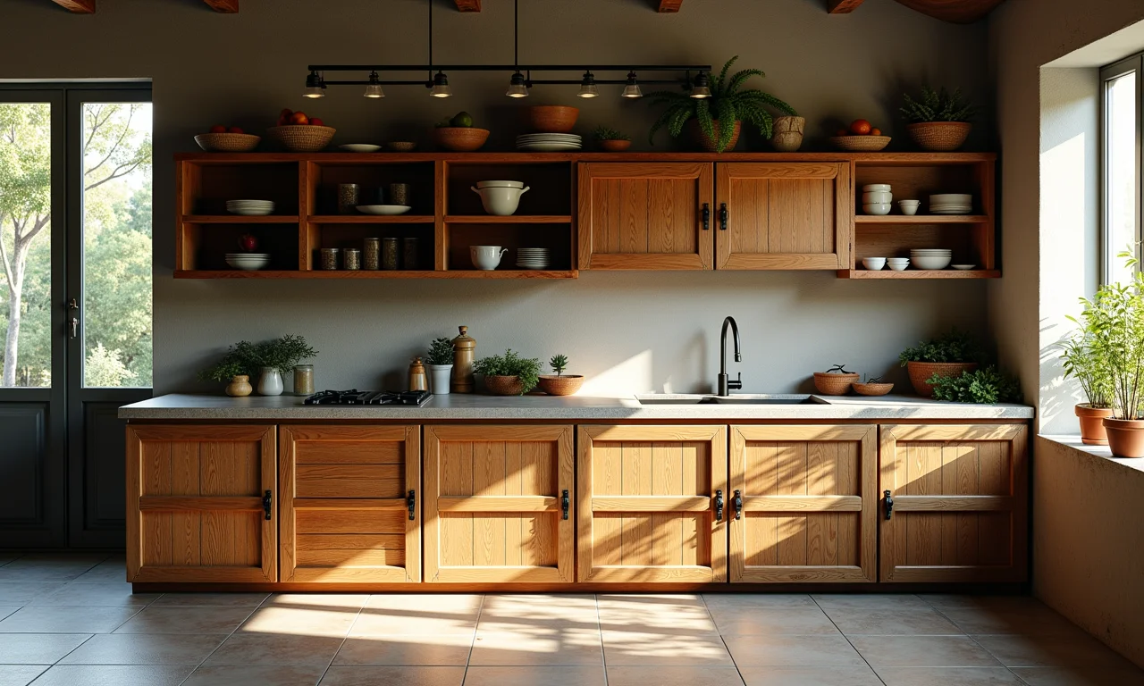 Caixotes de feira transformados em armário de cozinha.