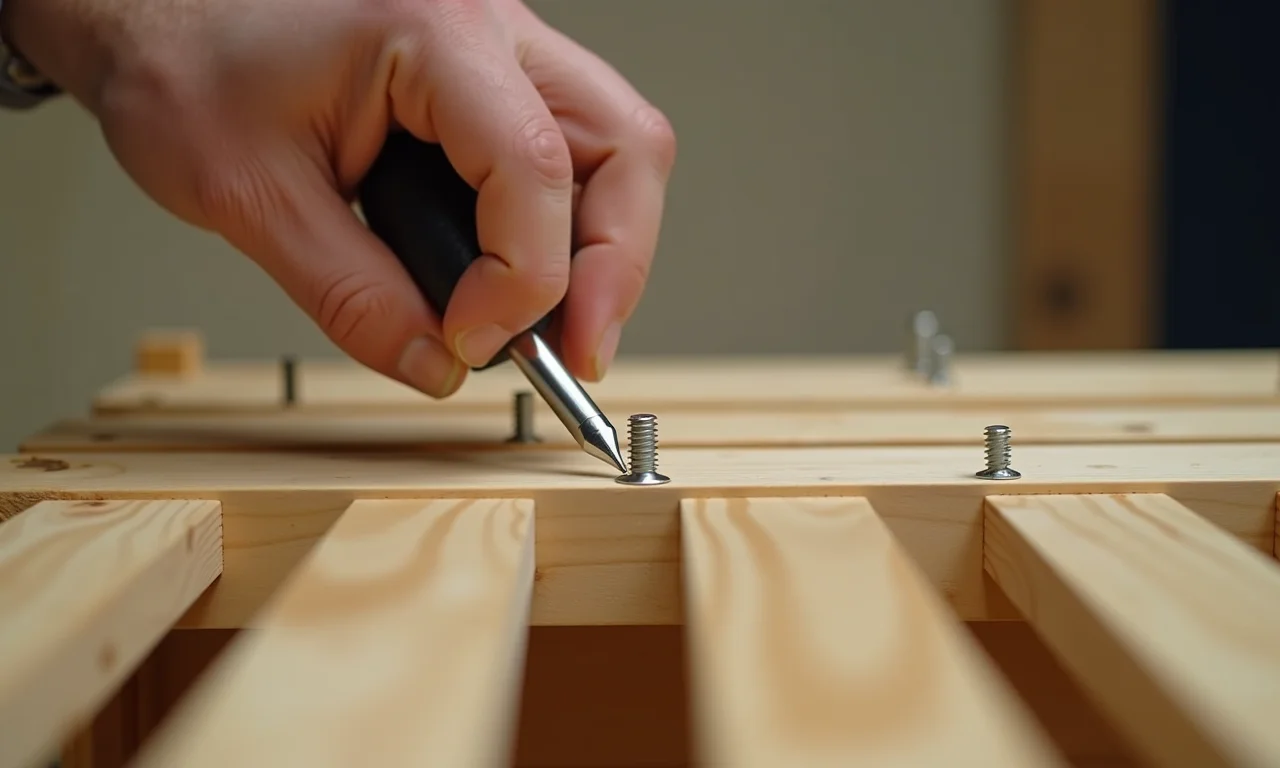 Caixotes sendo fixados uns aos outros com parafusos.