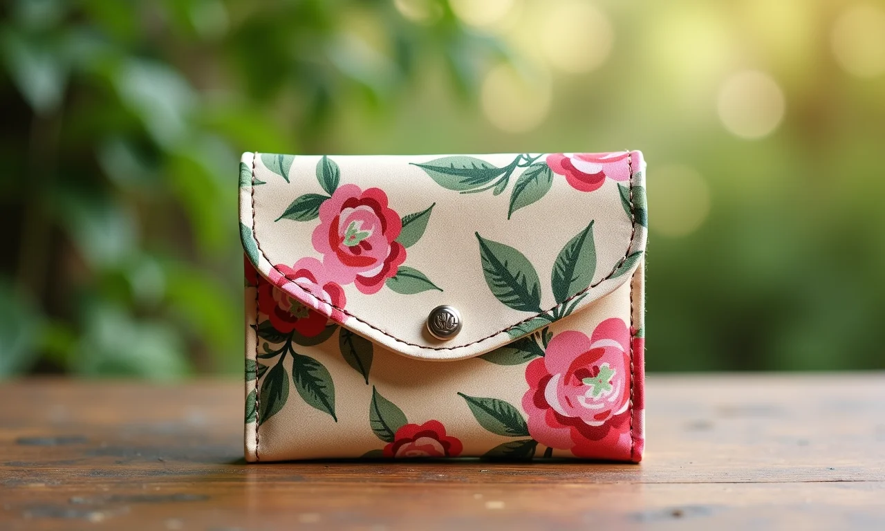 Carteira de caixa de leite com estampa floral vibrante.