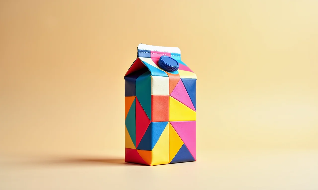 Carteira geométrica feita de caixa de leite reciclada.