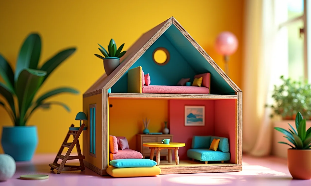 Casinha de bonecas sustentável feita com caixas de sapato.