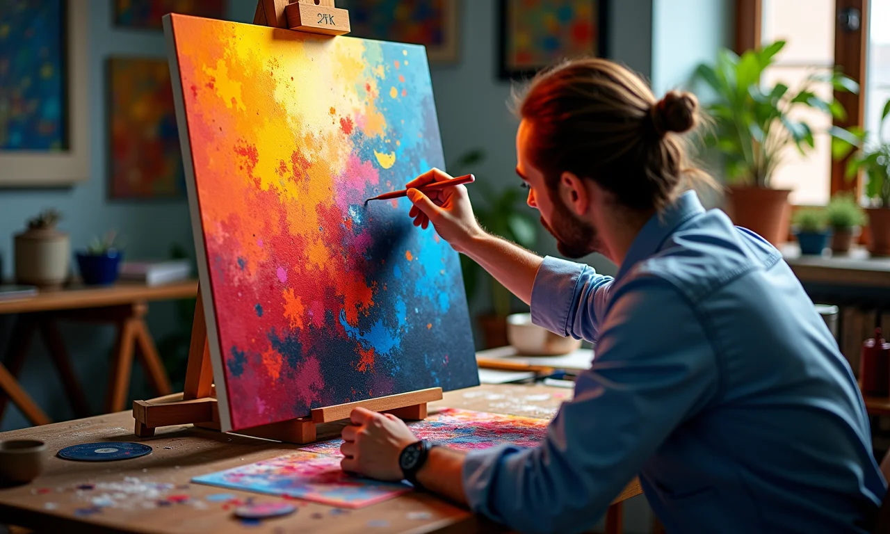 CD reciclado usado como tela para pintura abstrata.