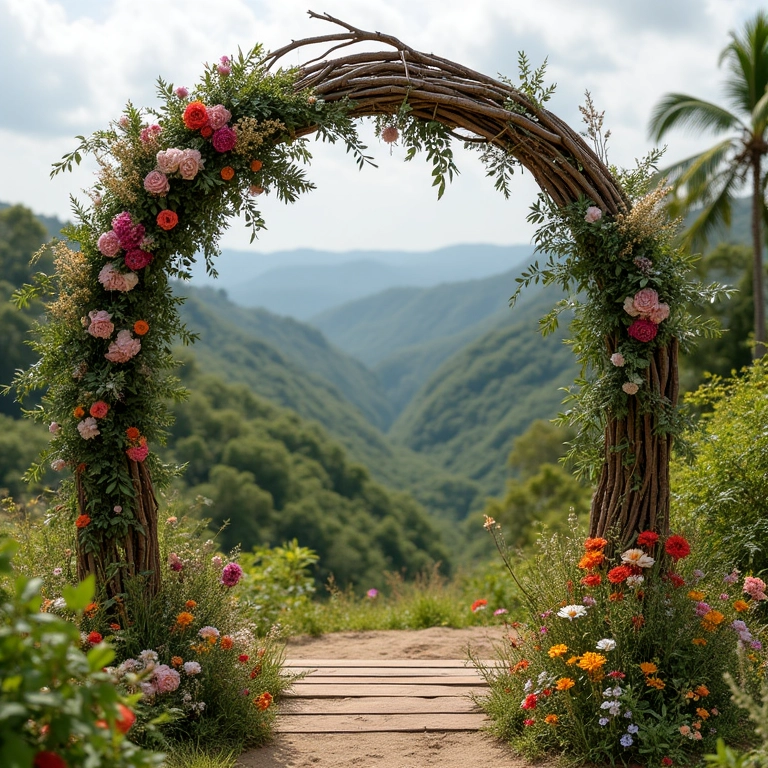 Cerimônia de casamento rústico em meio à natureza exuberante.
