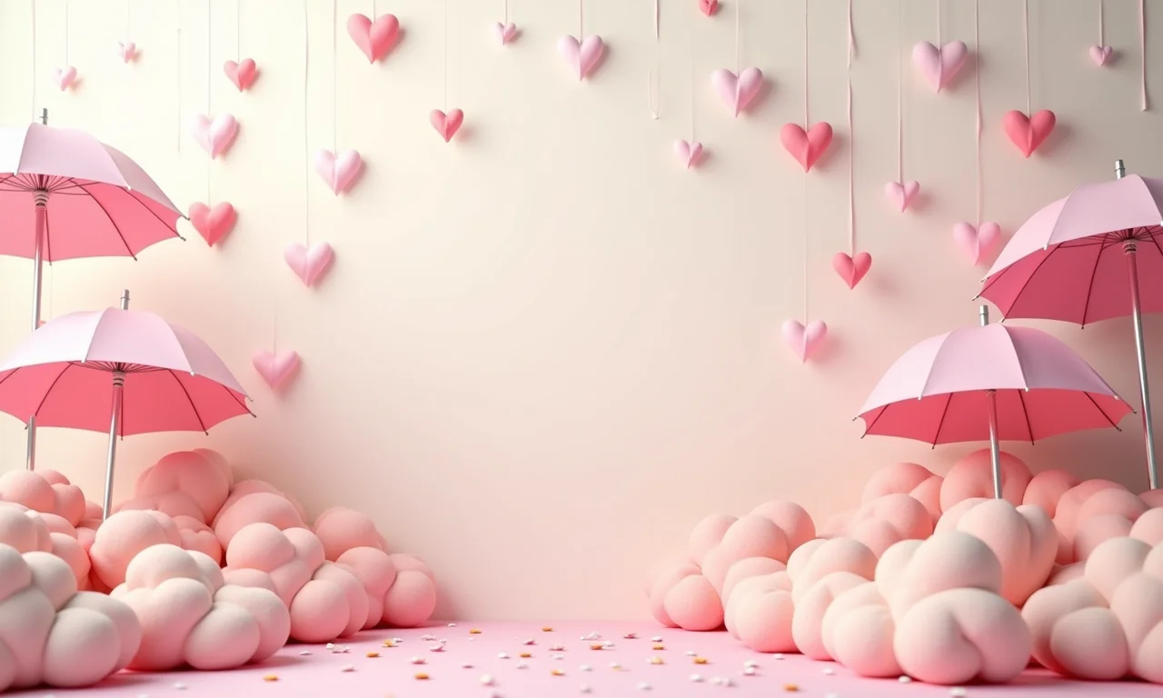 Chá de fraldas tema Chuva de Amor, guarda-chuvas e corações.