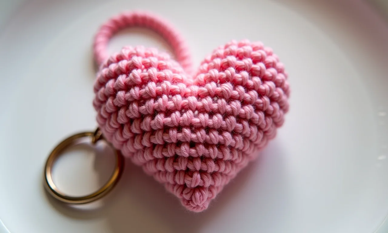 Chaveiro de amigurumi em formato de coração.