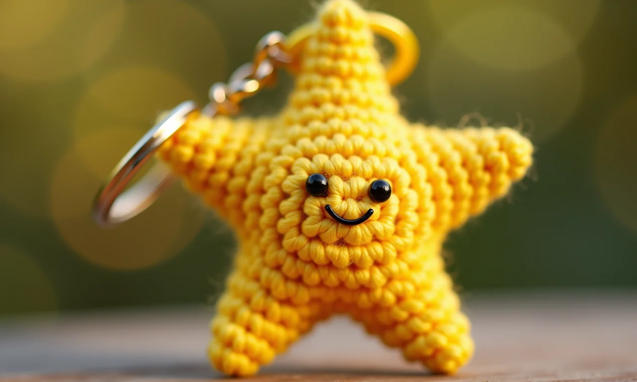 Chaveiro de amigurumi em formato de estrela.