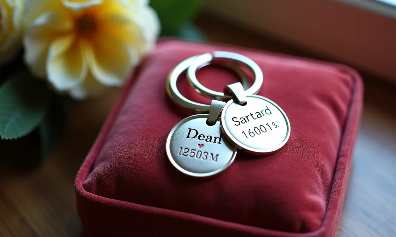 Chaveiros personalizados gravados como lembrancinha de casamento.