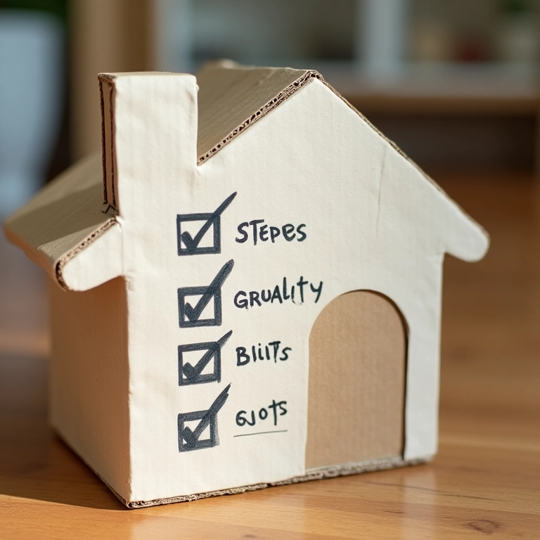 Checklist com os passos essenciais para construir uma casinha de papelão.