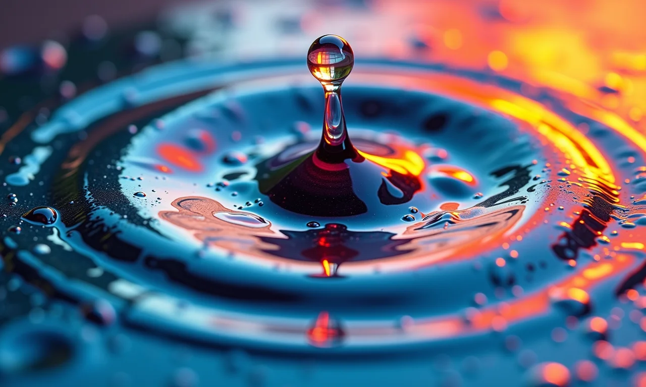 Close-up da técnica Puddle Pour, círculos concêntricos e cores vibrantes.