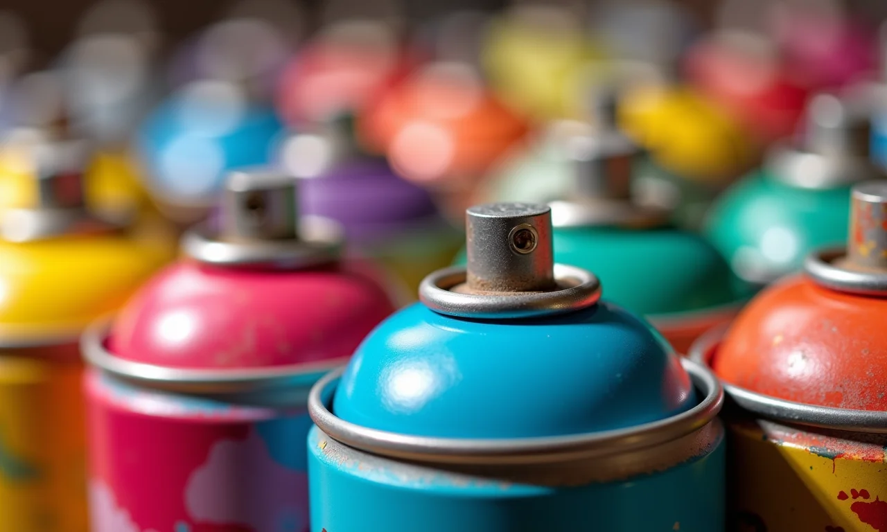 Close-up de latas de tinta spray Colorgin Artesanato em cores vibrantes, mostrando o acabamento impecável.