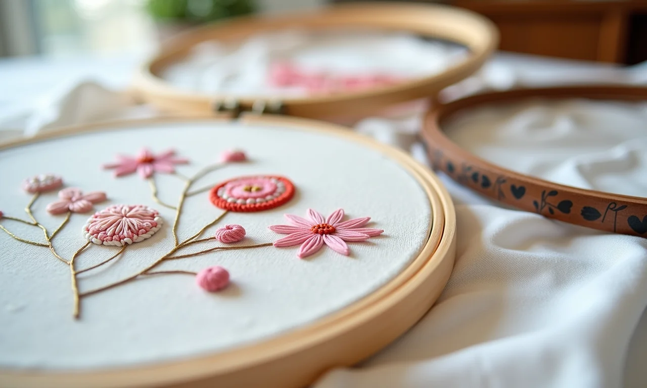 Close-up de marcas de bastidores de bordado.