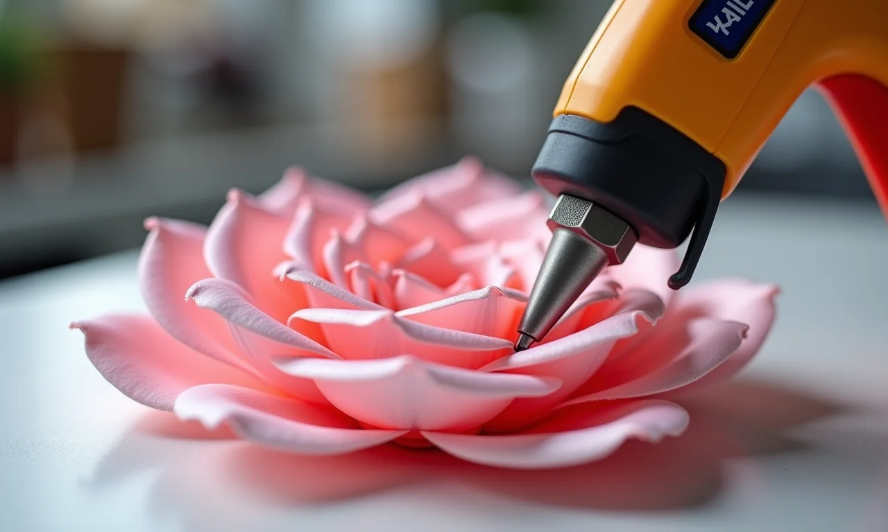 Comparativo: cola quente vs. cola de tecido em pétalas de cetim.