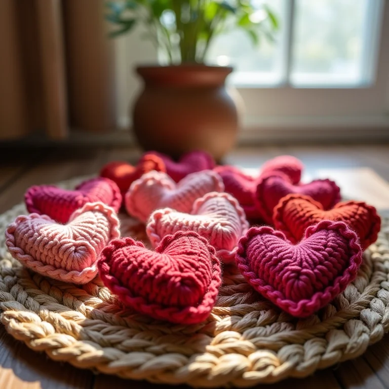 Corações de crochê coloridos como lembrancinhas