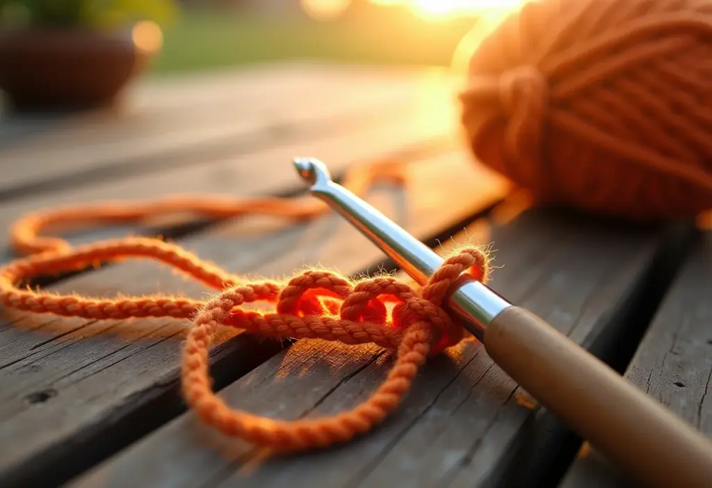 Correntinha de crochê: O truque fácil para um crochê perfeito! Correntinha inicial de crochê em close-up.