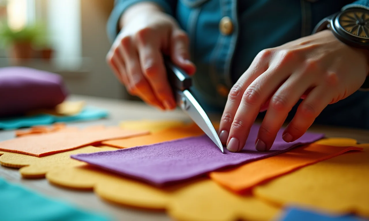 Cortando o feltro com precisão para criar os personagens da Galinha Pintadinha.