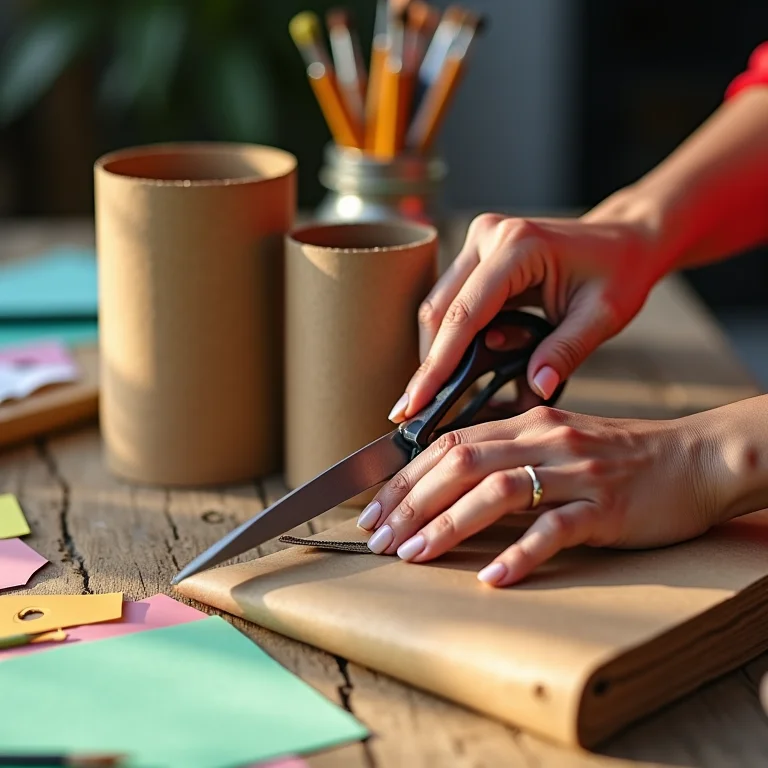 Cortando rolinho de papel higiênico com tesoura