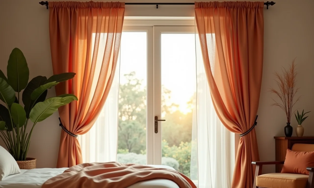 Cortinas artesanais oferecem privacidade e estilo para as janelas.