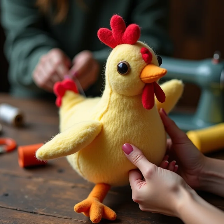Costurando galinha de tecido