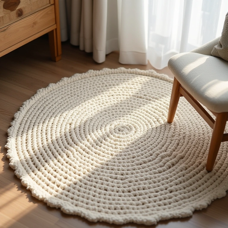 Crochet rug with anti-slip mat underneath, preventing slips and protecting the rug. professional Tapete de crochê com antiderrapante para evitar acidentes.