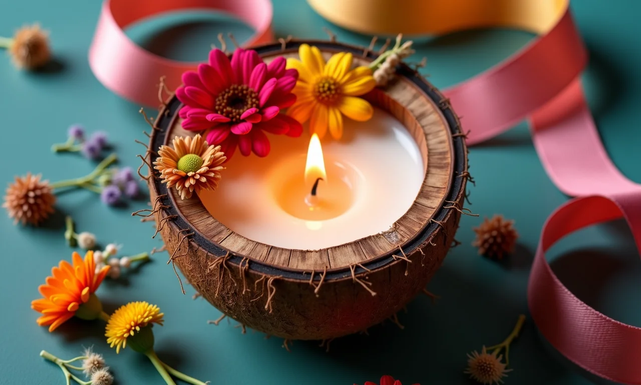 Decoração criativa para velas em casca de coco.