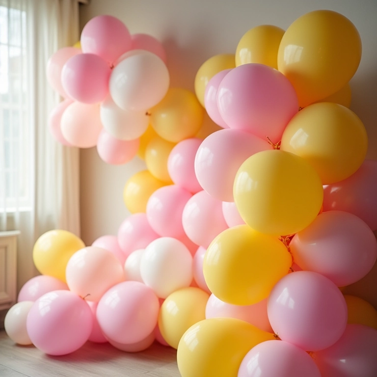 Decoração de chá de bebê com tema de balões, simples e charmosa.