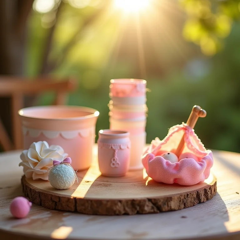 Decoração de chá de bebê feita com materiais reciclados.