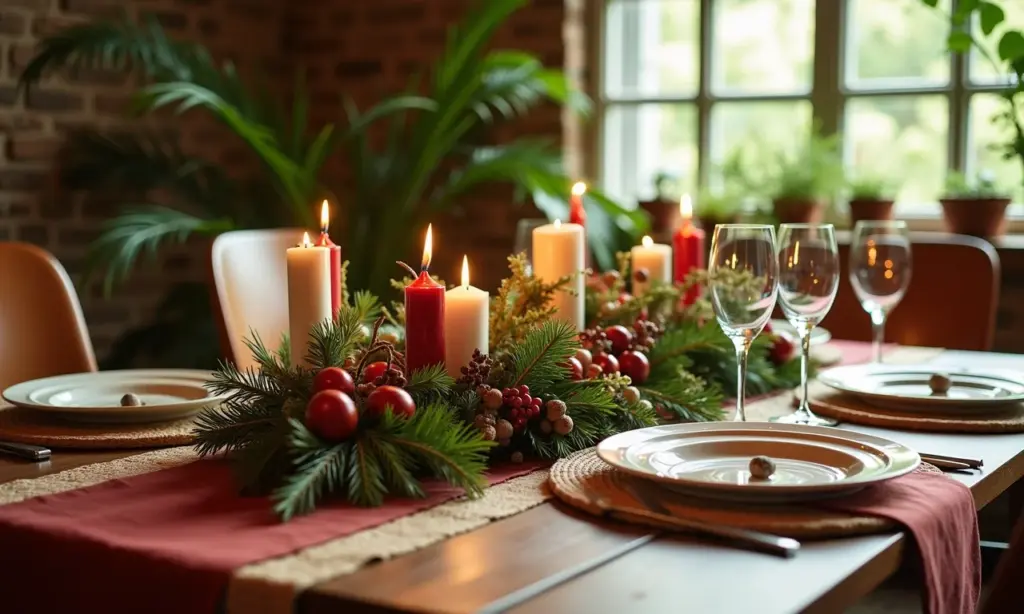 Decoração de mesa de Natal com materiais reciclados em estilo Farm Rio.