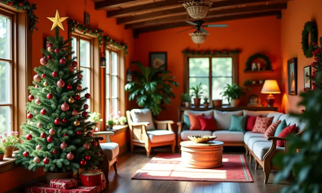 Decoração Natal artesanato: enfeites e guirlandas Decoração de Natal artesanal em casa com enfeites coloridos e vibrantes.