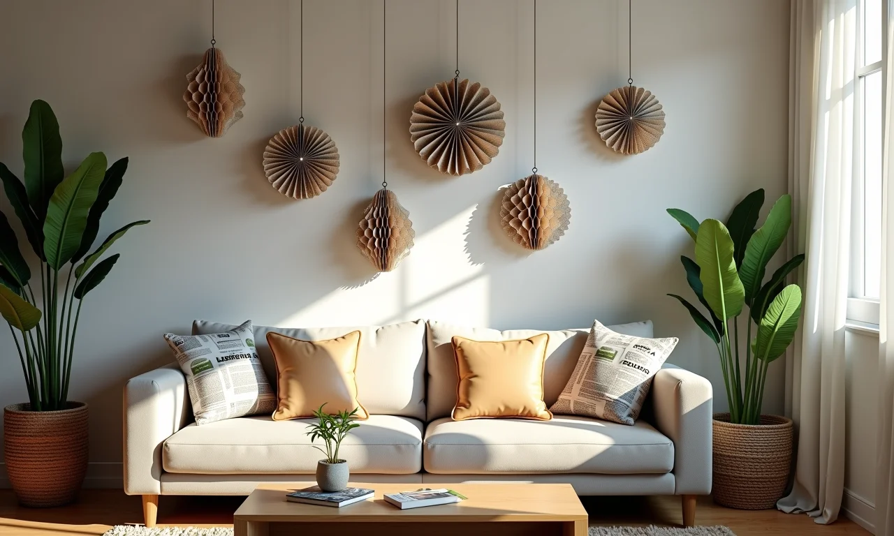 Decoração de Natal com jornais e revistas recicladas.