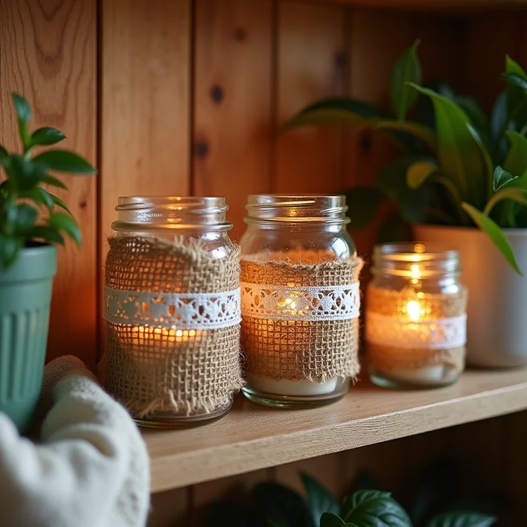 Decoração de Natal com potes de vidro reciclados e juta