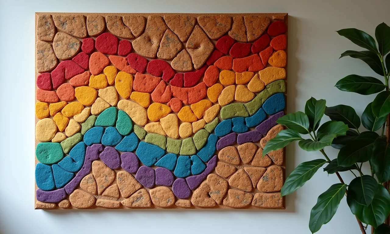 Decoração divertida feita com rolhas de cortiça coloridas.