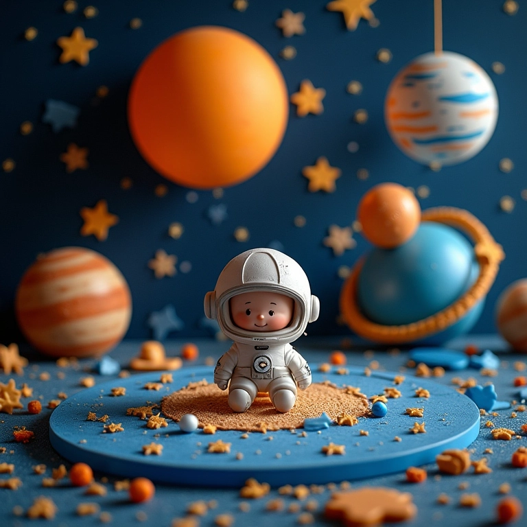 Decoração moderna e diferente de chá de bebê com tema Astronauta.