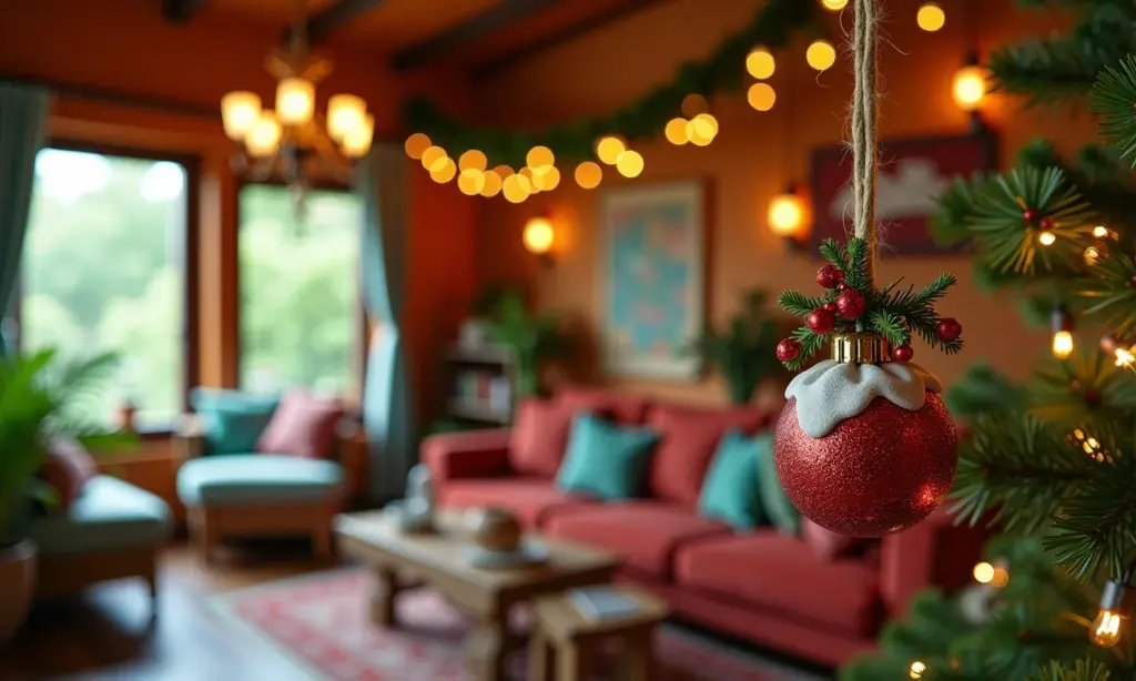 Decorações de Natal feitas com materiais reciclados em casa brasileira vibrante.