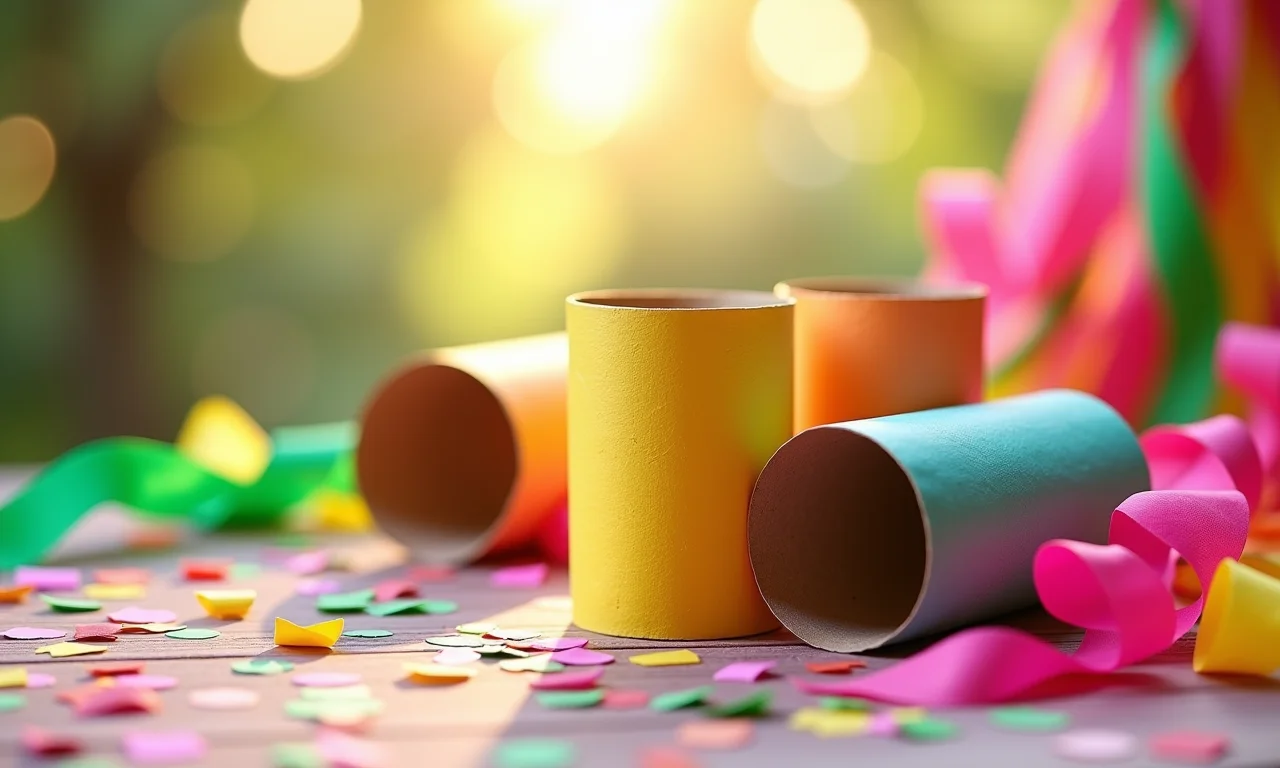 Decorações temáticas feitas de rolo de papel higiênico.