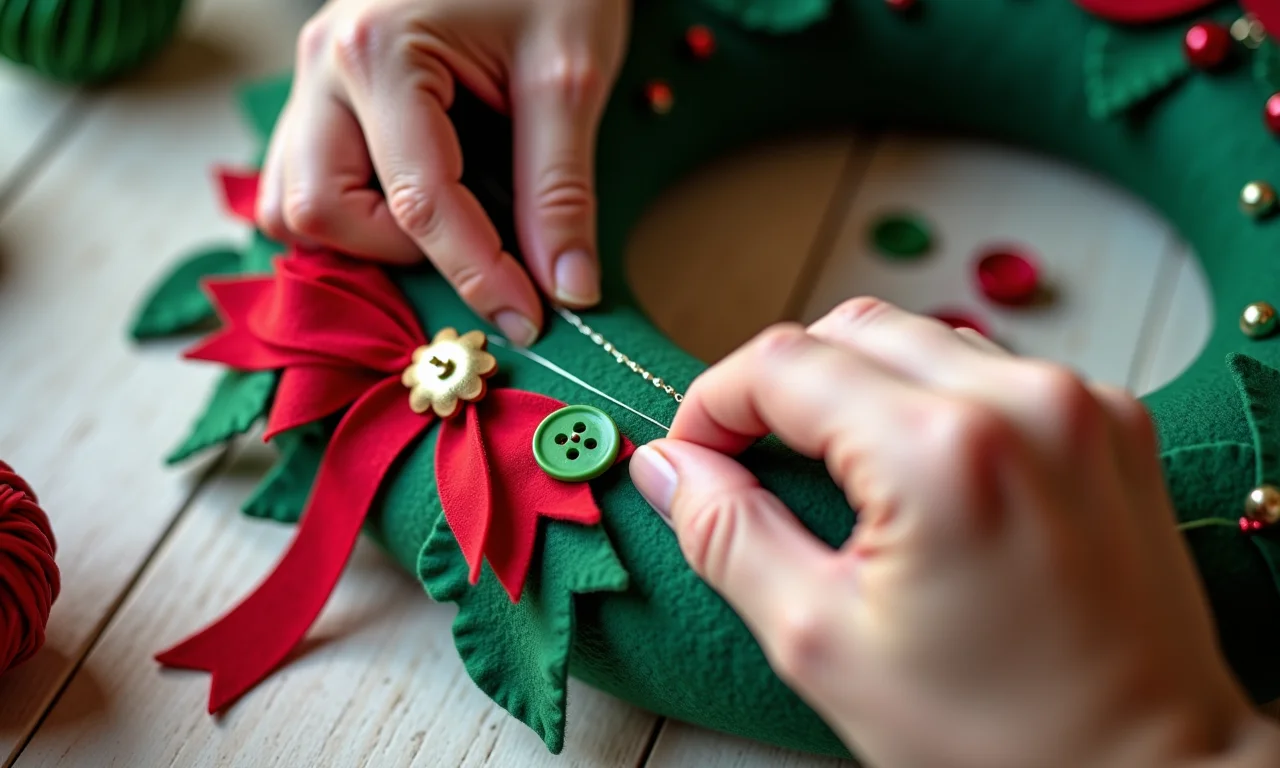 Decorando uma guirlanda de feltro.