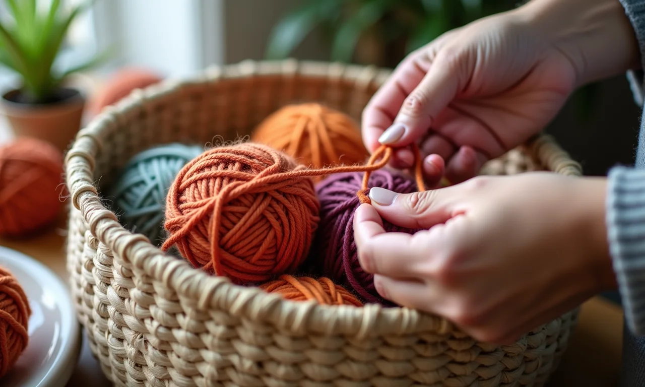 Detalhe do controle de tensão do fio ao crochetear.