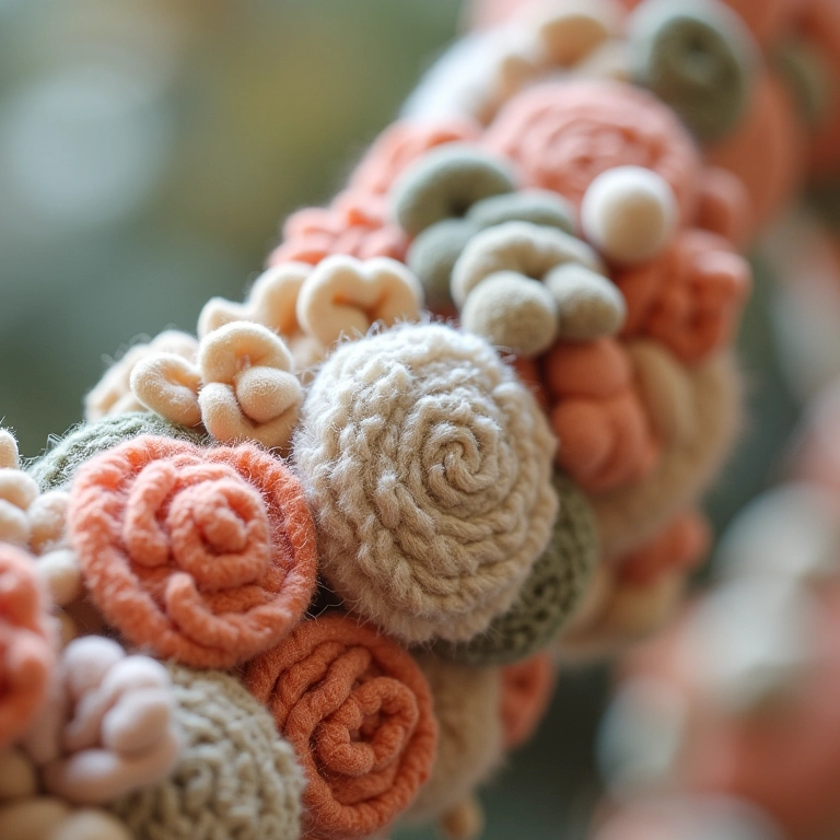 Detalhes de costura em guirlanda de feltro.