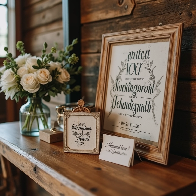 Detalhes decorativos personalizados para casamento rústico.