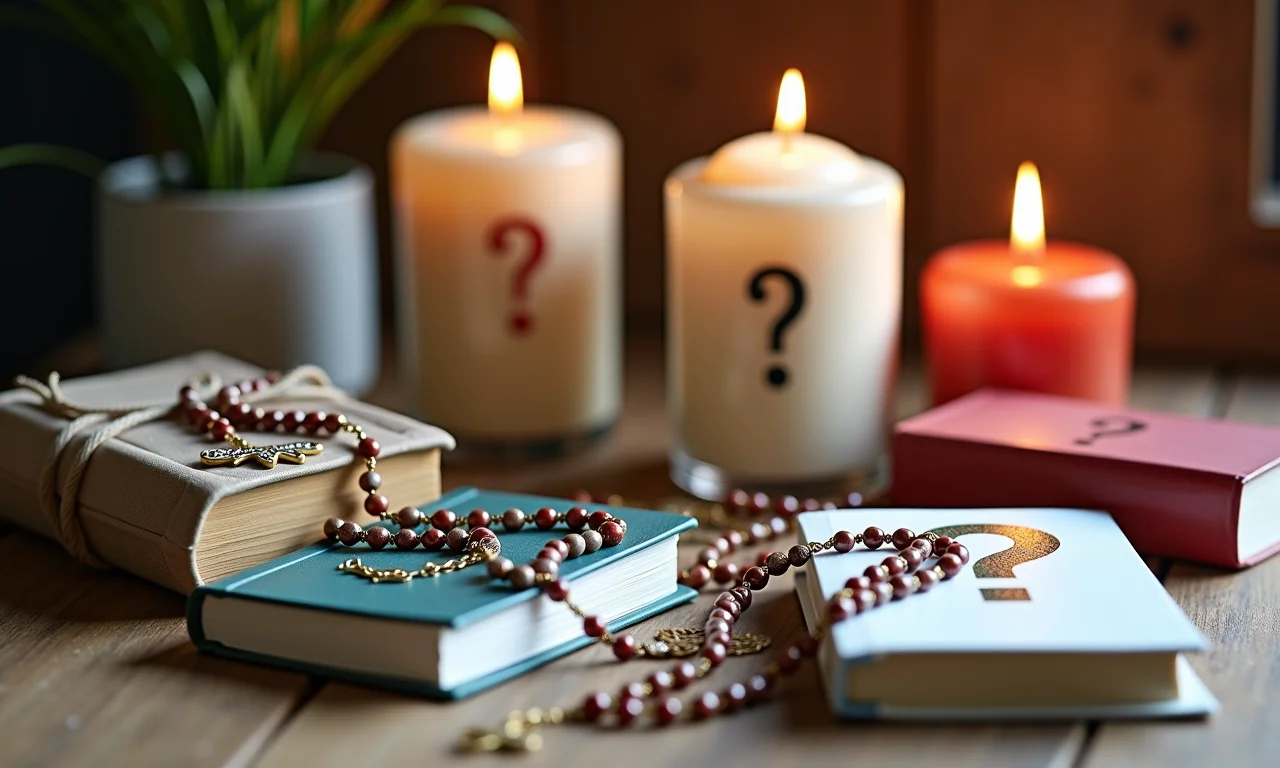 Diversas opções de lembrancinhas de Crisma com um ponto de interrogação.