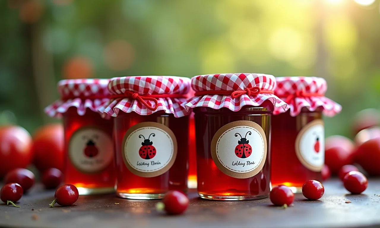 Doce caseiro no pote da Ladybug como lembrancinhas.