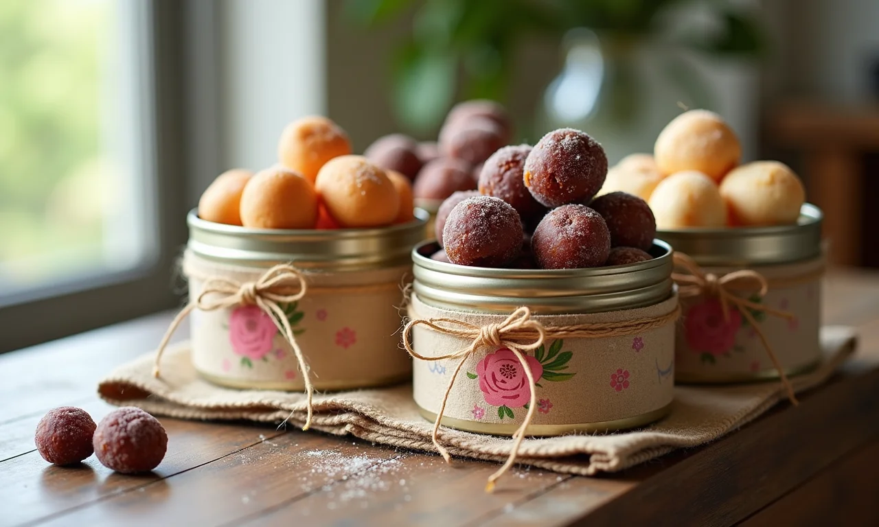 Embalagens decoradas para presentes feitas de latas.