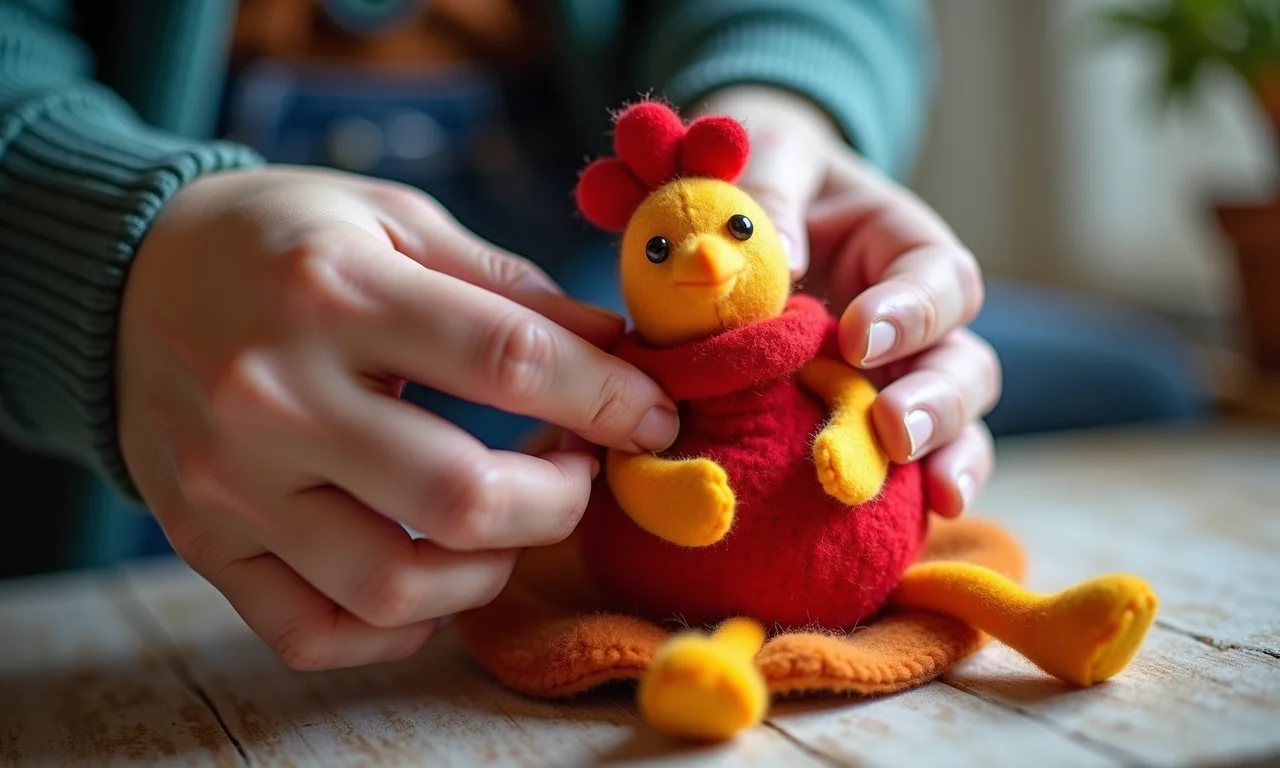 Enchendo os bonecos de feltro da Galinha Pintadinha corretamente.