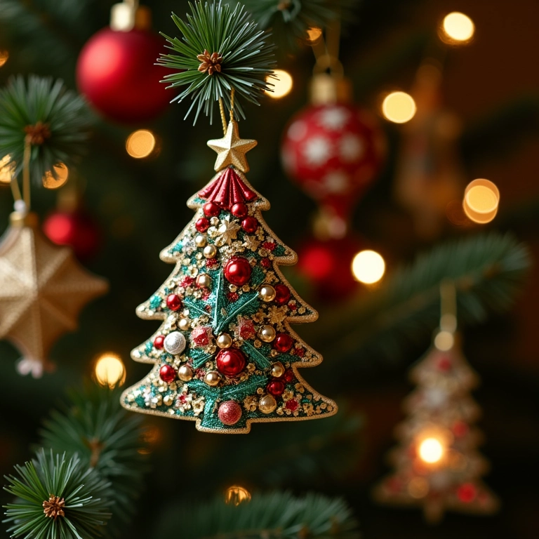 Enfeites de Natal artesanais para árvore.