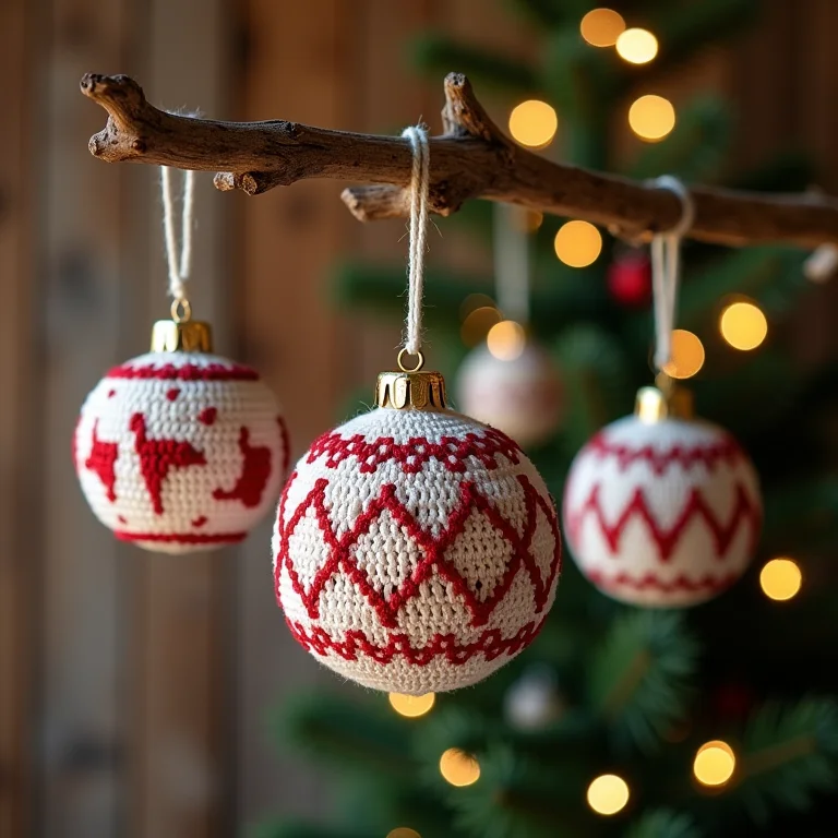 Enfeites de Natal bordados à mão pendurados